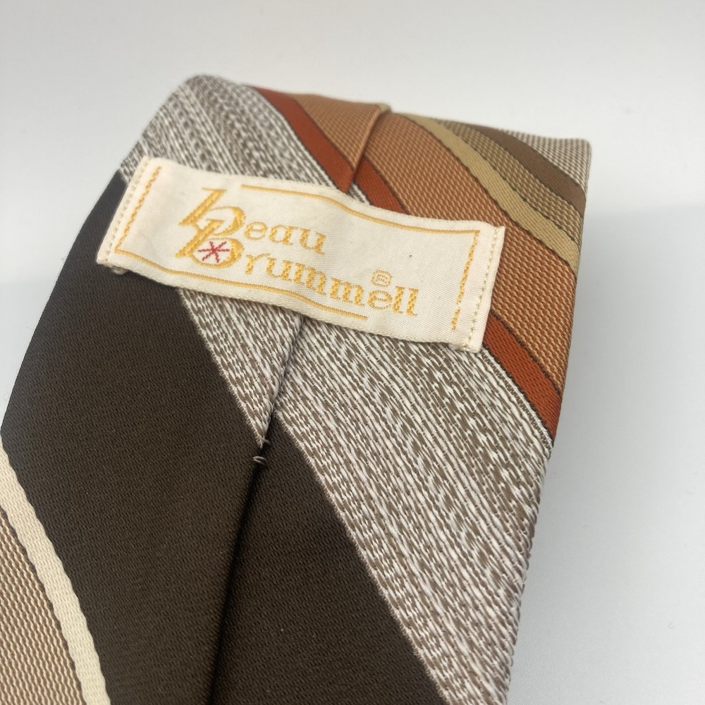 Vintage Beau Brummell Brown Orange Striped‎ Tie  Retro Neck Tie